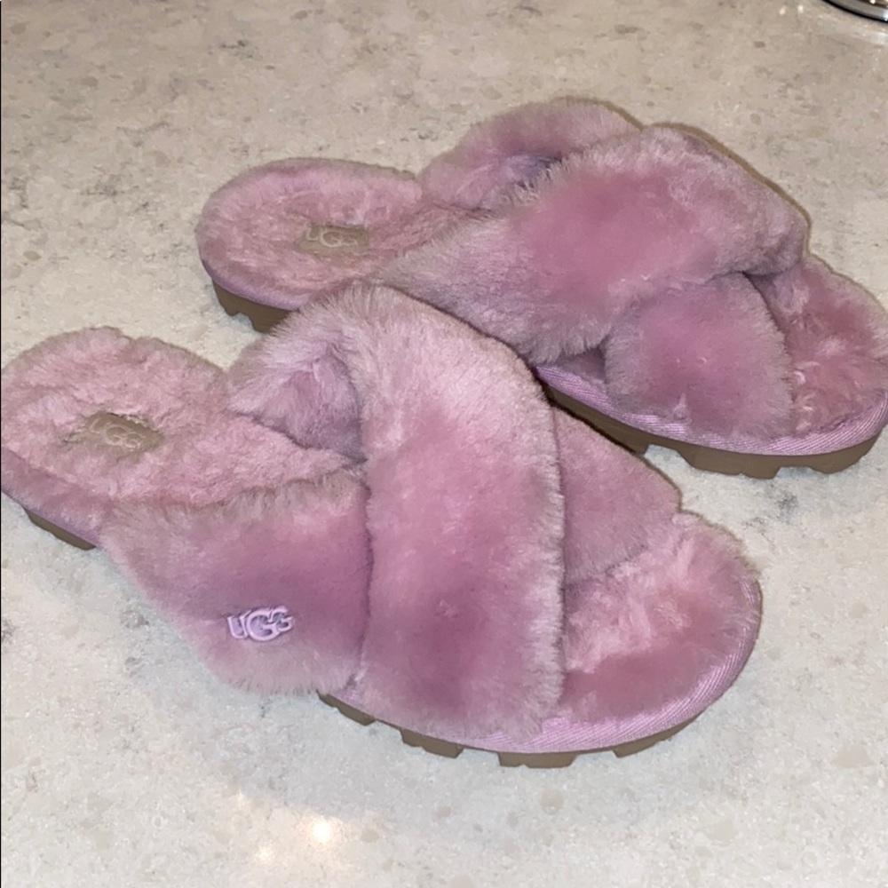 UGG Pink purple Fluffy Slippers lilac kawaii cute soft fun yoga Pilates slides